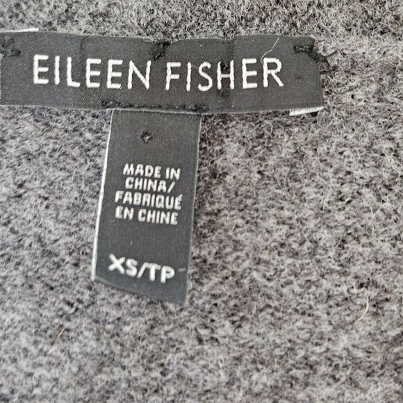 Eileen Fisher XS Open Front Cardigan Sweater Long Grey Ivory Old Money - Picture 7 of 11